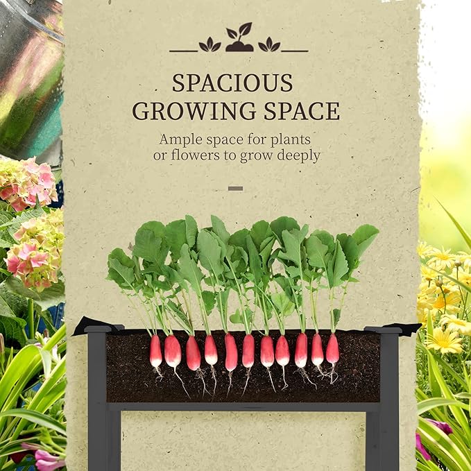 Outsunny Raised Garden Bed with PE Greenhouse Cover Outdoor Elevated Wood Planter Box for Herbs and Vegetables Use for Patio Backyard Balcony 48 x 22 x 46 inch Dark Gray