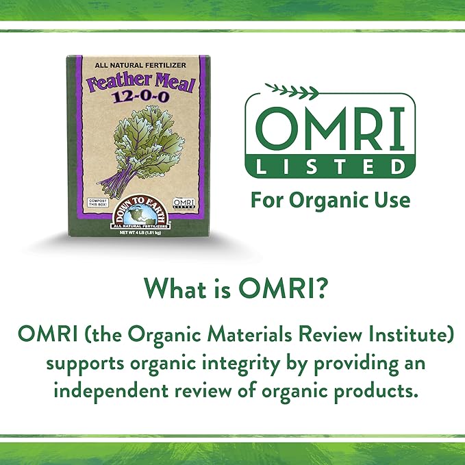 Down To Earth All Natural Fertilizers Organic Feather Meal - Slow Release Nitrogen Plant Food for Green Growth 12-0-0 20 lb