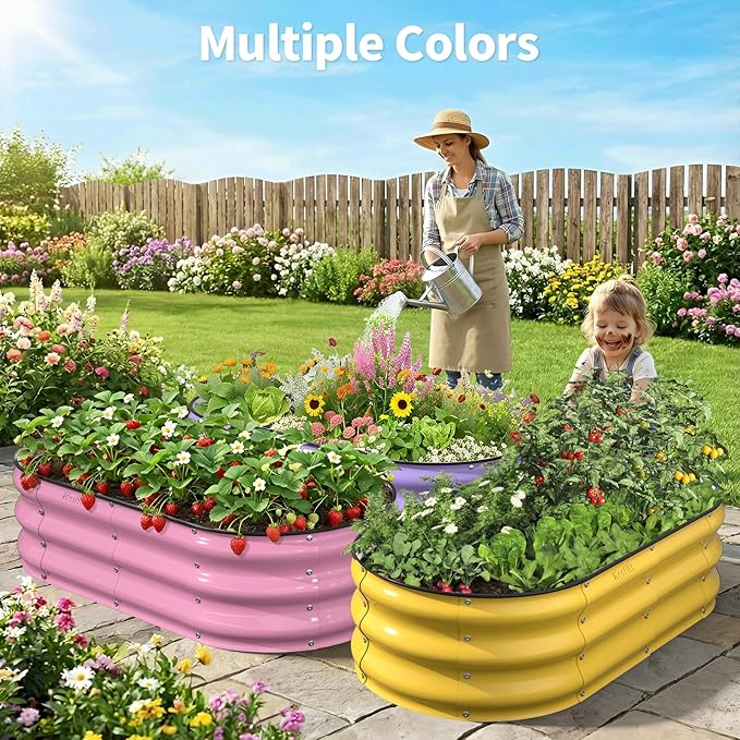 Kesfitt Raised Garden Bed 4x2x1 FT Galvanized Steel Metal Raised Garden Bed Oval Open-Bottom Design 12-Inch Deep for Outdoor Vegetable &amp Herb Gardening Forest Green