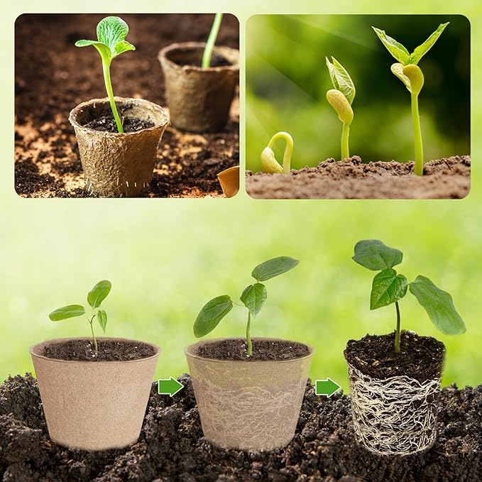 132 Pack Organic Peat Pots 4 Inch Nursery Pot Round Plant Seedling Pots with Drainage Holes Small Seed Starting Starter Tray Bulk Garden Germination Container with 132 Planting Labels (10 cm)