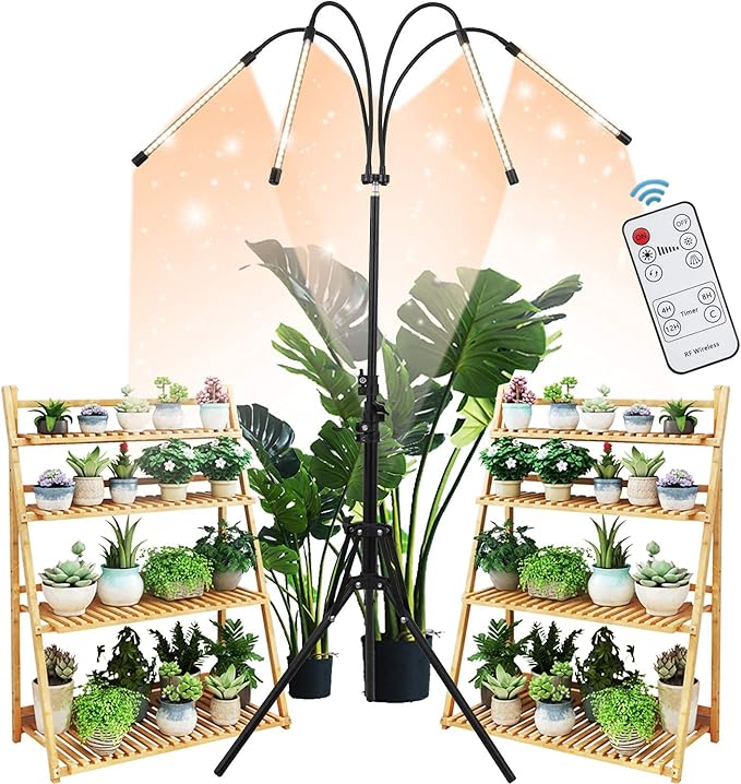 LED Plant Grow Light with Stand LED Grow Light Full Spectrum for Indoor Plants10 Dimmable Levels3 Modes TimingTripod Adjustable 15-72 inch.