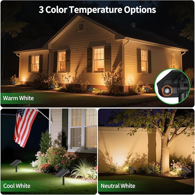 Solar Light Outdoor Waterproof IP65 56 LED 3 Color Modes Solar Spot Lights Outdoor Solar Powered Garden Lights for Outside Landscape Pathway Yard House Patio Garage Driveway Tree 2Pack