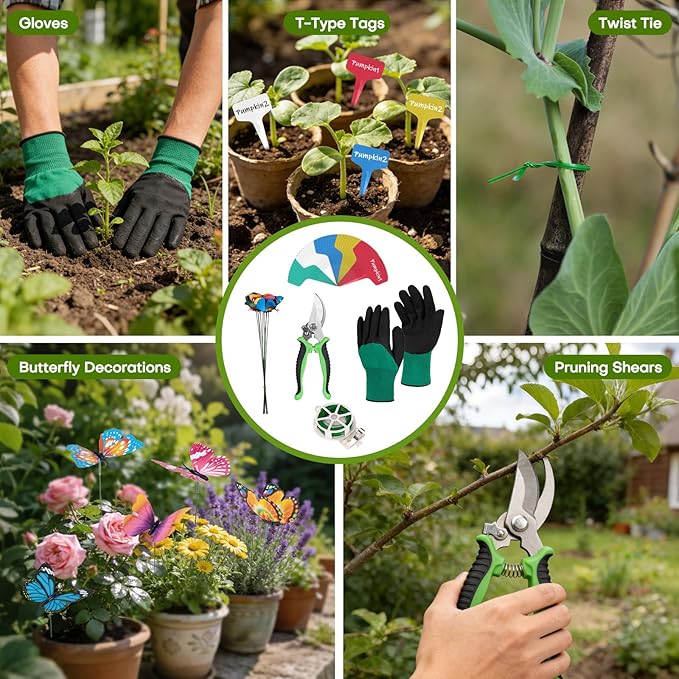 62-Piece Heavy-Duty Garden Tool Set Complete Garden Tool Kit with Stainless Steel Shovel Repotting Mat Pruning Shear&ampDurable Gardening Tool Bag Gardening Gift Set—Ideal Gift for Women/Men/Begi