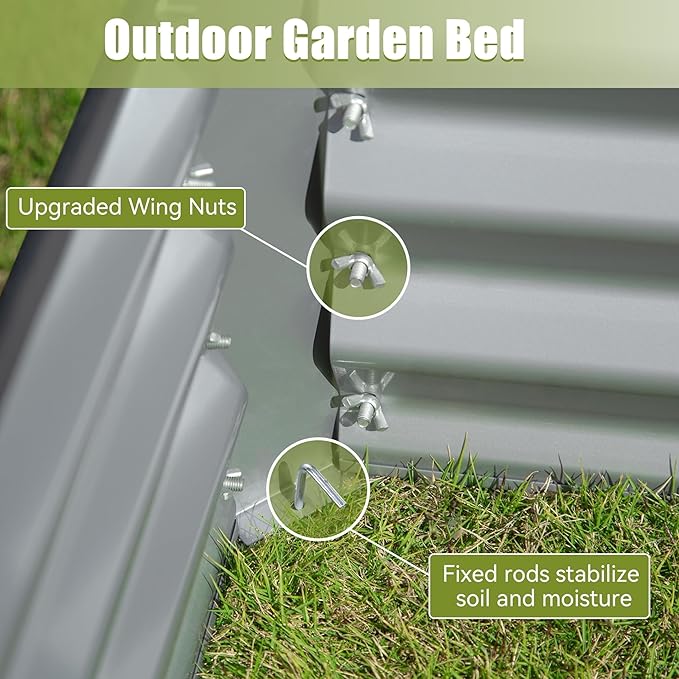 6x3x1.5Ft Galvanized Raised Garden Beds Outdoor Large Elevated Planter Raised Beds Rot-Resistant Deep Root Planter Box for Vegetables and Flowers Silver+White