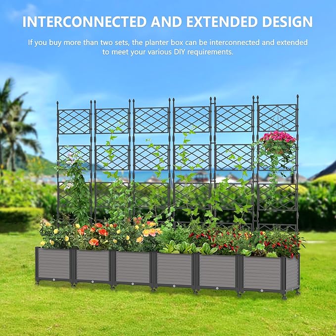 Raised Garden Bed Outdoor Planter Box with Trellis and Wheels Tomato Planter Cage with Trellis Indoor Outdoor Patio Self Watering Planters for Climbing Plants Vegetable Flowers