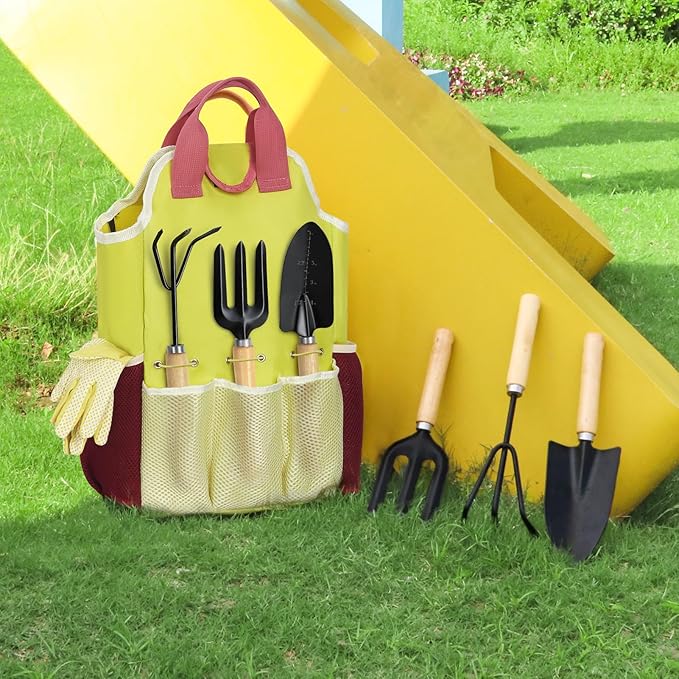 9-Piece Gardening Tool Set Heavy Duty Garden Tool Set with Wood Handle Premium &amp Durable Hand Tools Gardening Kit with Stylish Handbag Gardening Gifts for Women