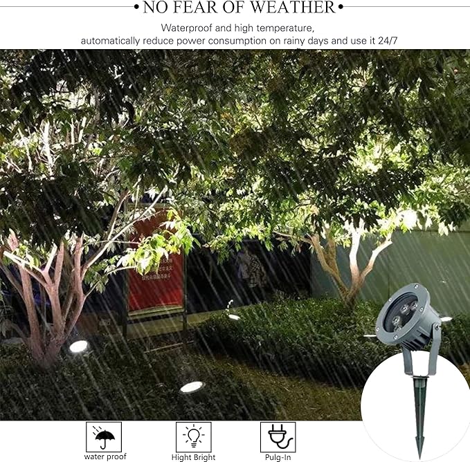 Kiven LED Plug-in Landscape Spotlight Garden Lights COB Spotlights with Spiked Stand 6W 110V with 9.84FT Wire Waterproof Switch Button for Outdoor Yard Lawn Plants Up Lights Floor Spot Lights（3500K）