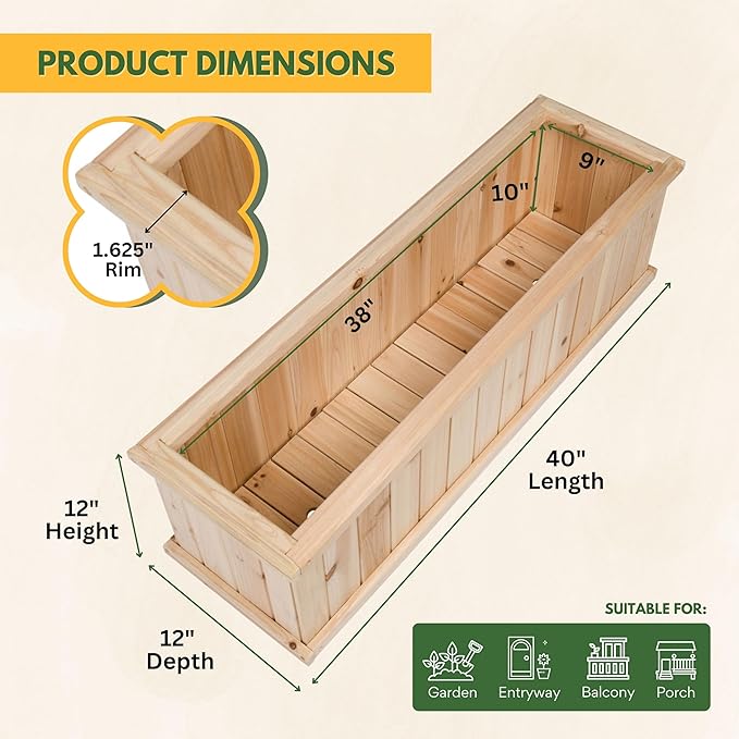 Shine Company Premium Cedar Raised Garden Bed Planter Box for Vegetables Flowers or Herbs 40 L x 12 D x 12 H
