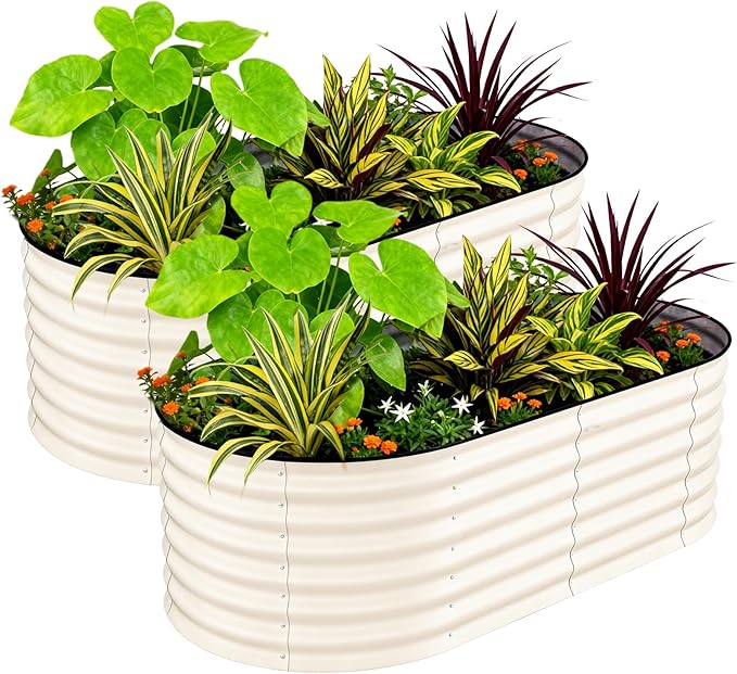 2 Pcs Raised Garden Beds Outdoor 10x4x1.5 ft - Galvanized Steel Planter Box for Vegetables Flowers Rust-Resistant Garden Box Easy Assembly Raised Beds Durable Planters for Outdoor Plants Beige