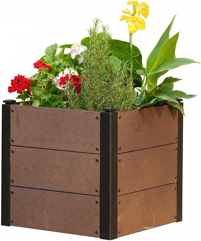 Garden Raised Bed 19*19*18in Deep Root Planter Box for Patio Outdoor Herb with Bottom Vegetable and Flower Gardening - Durable Wooden Style Planter Box for Easy Mobility and Clearance