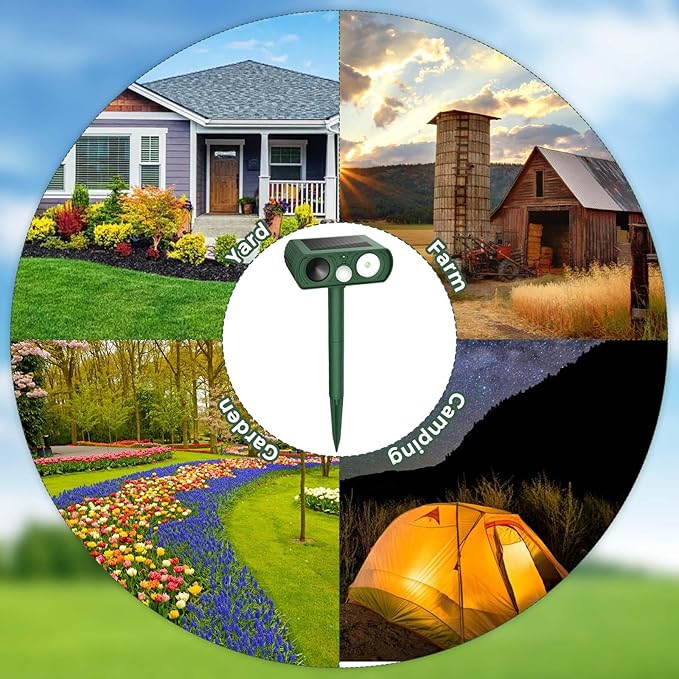Upgraded Solar Ultrasonic Animal Repellent Outdoor Deer Repellent Devices Squirrel Cat Raccoon Rabbit Dog Deterrent Keep Skunk Away Motion Detection with Flash Light for Yard Garden Lawn 1PACKGreen