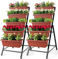 SEJOV 2 Pack Vertical Raised Garden Bed 5 Tiers Elevated Planter Box for Herbs Vegetables Flowers Graden Vertical Planter w/Drainage System for Patio Balcony Garden Outdoor Indoor Plants Dark Red