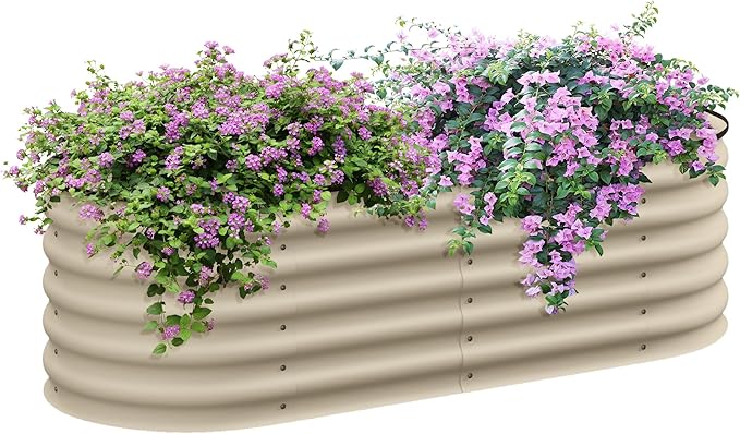 4.9' x 2' x 1.4' Galvanized Raised Garden Bed Kit Outdoor Metal Elevated Planter Box with Safety Edging Easy DIY Stock Tank for Growing Flowers Herbs Vegetables Cream