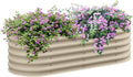 4.9' x 2' x 1.4' Galvanized Raised Garden Bed Kit Outdoor Metal Elevated Planter Box with Safety Edging Easy DIY Stock Tank for Growing Flowers Herbs Vegetables Cream