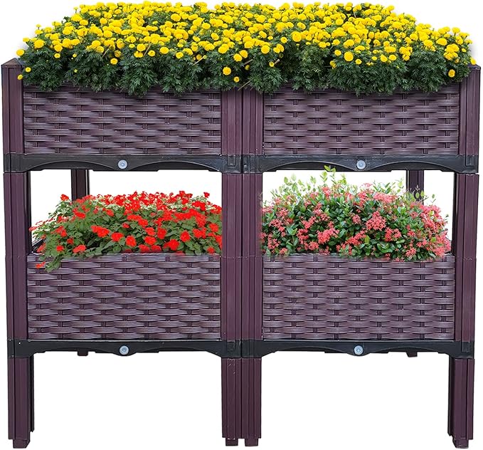 Doppy Planter Boxes Raised Garden BedPlanter Boxes Raised Garden Bed with Legs Set of 4 Planters for Outdoor Indoor Plants Elevated Garden Boxes Plant Pots for Flowers Vegetables Fruits Herbs