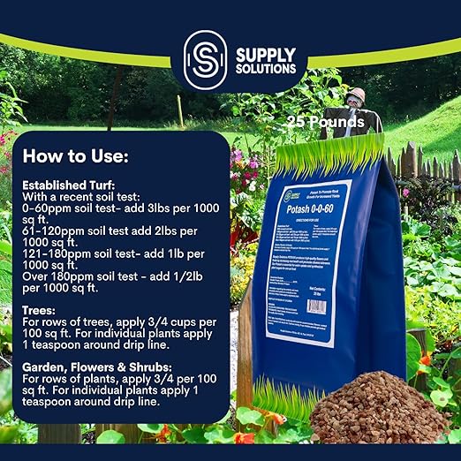 Supply Solutions Muriate of Potash 0-0-60 Fertilizer High Potassium Fertilizer Potassium for Plants Ideal Plant Food &amp Potash for Plants - for Lush Crops Blooms Acidic Plants (25lbs)