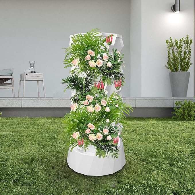 8 Tier 64 Slots Hydroponic Grow TowerVertical Planting Standalone Aeroponic Gardenwith PumpTimerAdapterSpongeAeroponic Tower for Seed Germination and Growing Fruits and VegetablesWhite