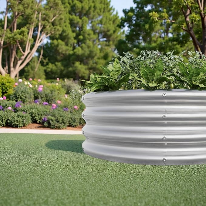 2.6x2.6x1ft Tall Round Raised Garedn Bed Metal Raised Beds for Vegetables Outdoor Garden Raised Planter Box Backyard Patio Planter Raised Beds for Flowers Fruits Silver