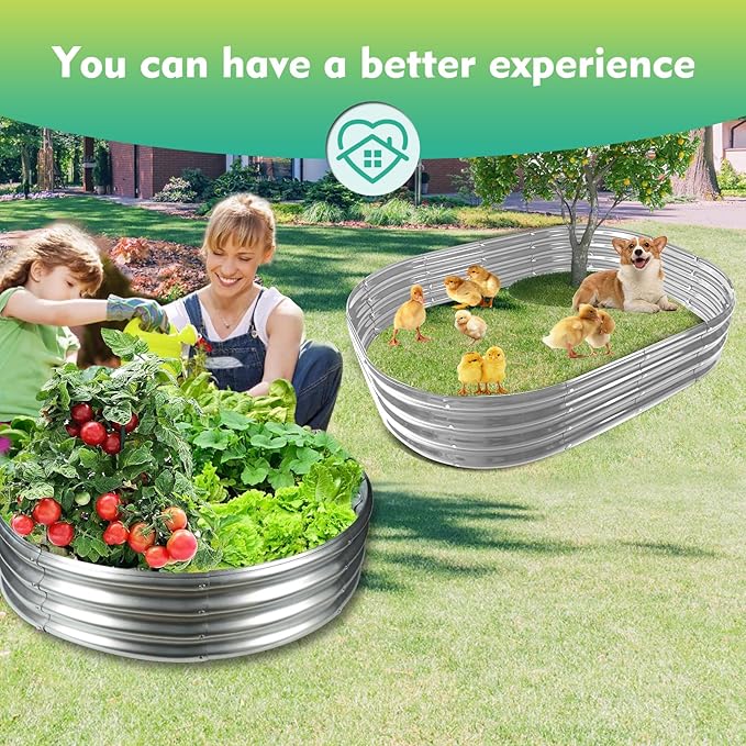 2.7FT Diameter Galvanized Garden Raised Bed/Plant Box/Fire Pit Ring-0.8mm Thick12 Inch TallCrimped Edge and CornerNo SharpePerfect for Plantings (Silver 32 Dia X 11.5 inches)
