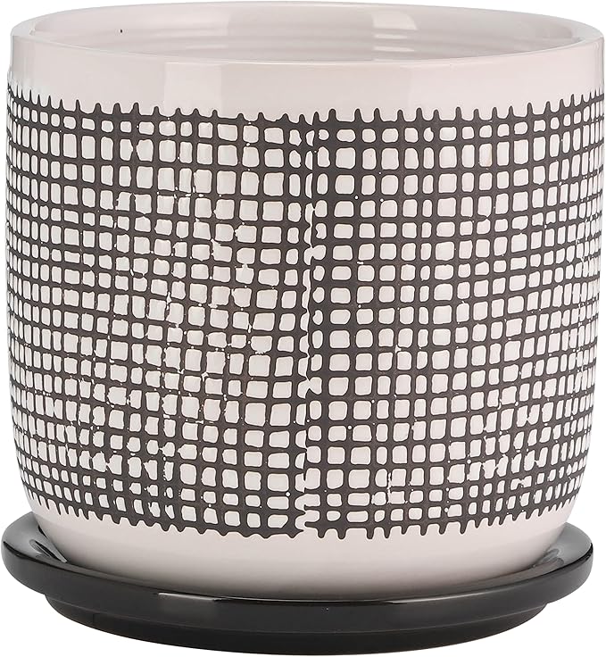 Generic 6 MESH Design Planter W Saucer Gray