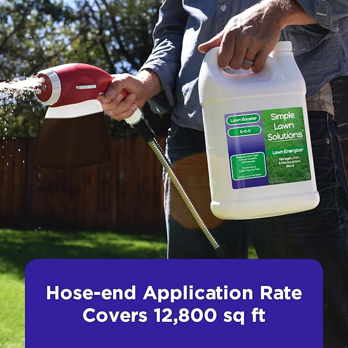 Commercial Grade Lawn Energizer - Grass Fertilizer Booster with Nitrogen Iron Micronutrients - Liquid Turf Spray Concentrated Fertilizer- Any Grass Type - Simple Lawn Solutions (1 Gallon)