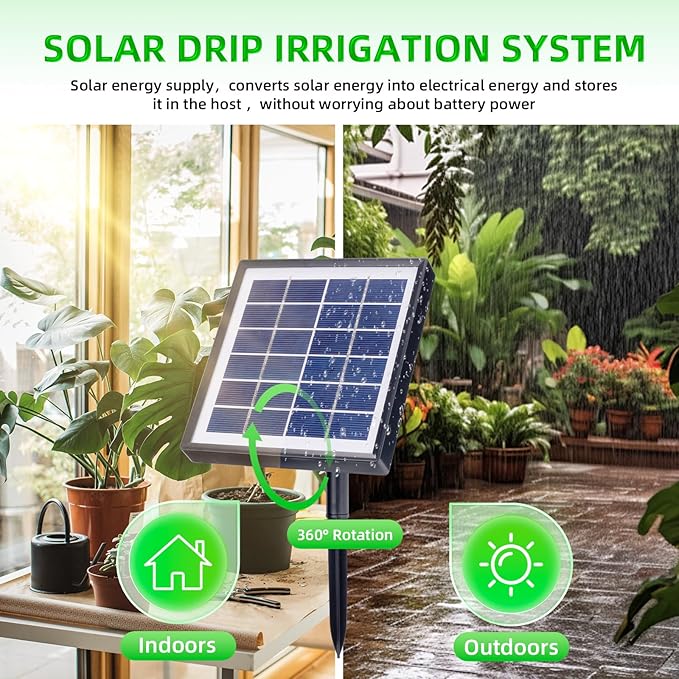 Solar Automatic Drip Irrigation Kit SystemAutomatic Plant Watering Devices Programmable Water TimerLED Display for 15 Potted Plants Outdoor Indoor Garden Balcony Vacation