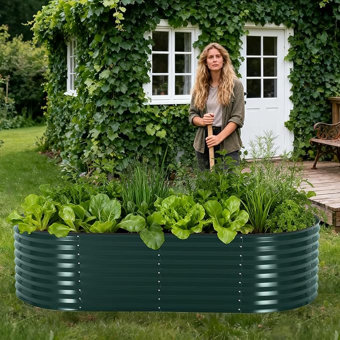 8X4 FT Large Galvanized Raised Garden Bed with Greenhouse Cover Steel Planter Kit with Zippered Doors &amp Open Base for Vegetables &amp Flowers Green