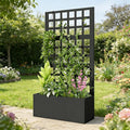 Galvanized Steel Raised Garden Bed with Trellis - Heavy-Duty Metal Planter Box for Vegetables &amp Climbing Plants Weather-Resistant Outdoor Vertical Garden Kit (Black)