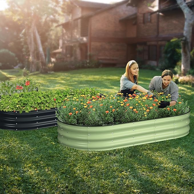 Raised Garden Bed Kit 6x3x1 ft Galvanized Planter Box Outdoor with Safety Edging Large Metal Raised Beds for Gardening Vegetables Flower Herb (Avocado Green)