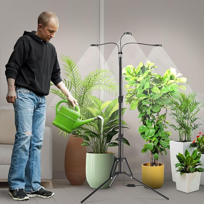 SANSI Grow Lights for Indoor Plants Dimmable 30W Plant Lights for Indoor Growing 3 Head 35-65 Adjustable Tripod Stand Plant Grow Light Indoor Auto On/Off Timer Led Grow Lights for Indoor Plants
