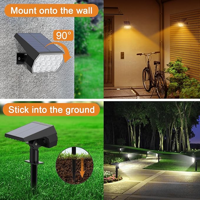 WELALO 6 Pack/7 Modes Solar Color Changing Spot Lights Outdoor 3 Modes/4 Pack/188 LED Solar Motion Sensor Lights Outdoor