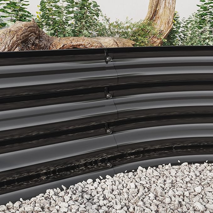 Donext Raised Garden Bed Outdoor Oval Large Metal Raised Planter Bed for for Plants Vegetables and Flowers - Black