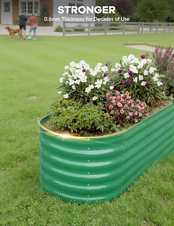 2Pcs 8x2x1.5ft Raised Garden BedGalvanized Raised Planter Boxes Outdoor with Easy Assembly Large Garden Bed for Vegetables Fruits FlowerRaised Garden BedGreen