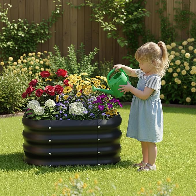 2-Pack 2x1ft Galvanized Raised Garden Bed Outdoor Planter Bed Metal Planter Box for Gardening and PlantingSquareBlack