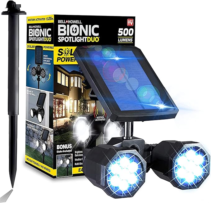 Bell+Howell Bionic Spotlight Duo Deluxe Solar Lights: Effortless Outdoor Illumination Motion Sensor Super Bright LEDs Waterproof Landscape Lights for Patio Yard Garden- No Batteries Required!