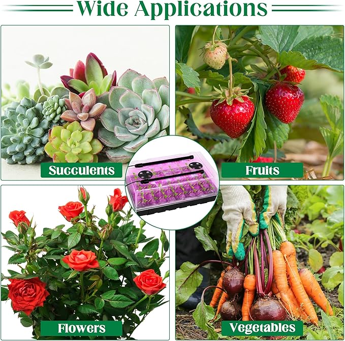 2 Set Seed Starter Kit 40-Cell Seed Starter Tray with Grow Light Full Spectrum Seedling Heat Mat 40 Peat Pellets Seed Starting Soil Plant Label Garden Tool for Germination Seeds Growing Black