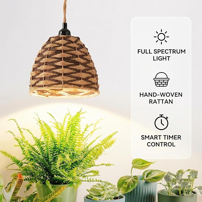 30W Full Spectrum Hanging Grow Light for Indoor Plants 4000K Warm White with Timer and 15FT Power Cord Pendant Plant Light for Large Tall Plants Garden Flowers Greenhouse