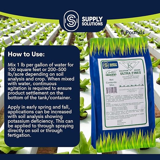 Supply Solutions Sulfate of Potash 0-0-50 - Organic Potash Fertilizer - Suitable for Fertigation Drip Systems Foliar Hydroponics Greenhouse Use - Ideal for Flowers Fruits Gardens (5 Pounds)
