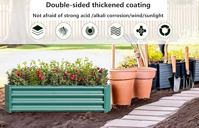 2 Pieces 4×2×1ft Raised Garden Planter Beds Outdoor Metal Planters Metal Flower Pool for Vegetables Herb Flowers Plants (Green)