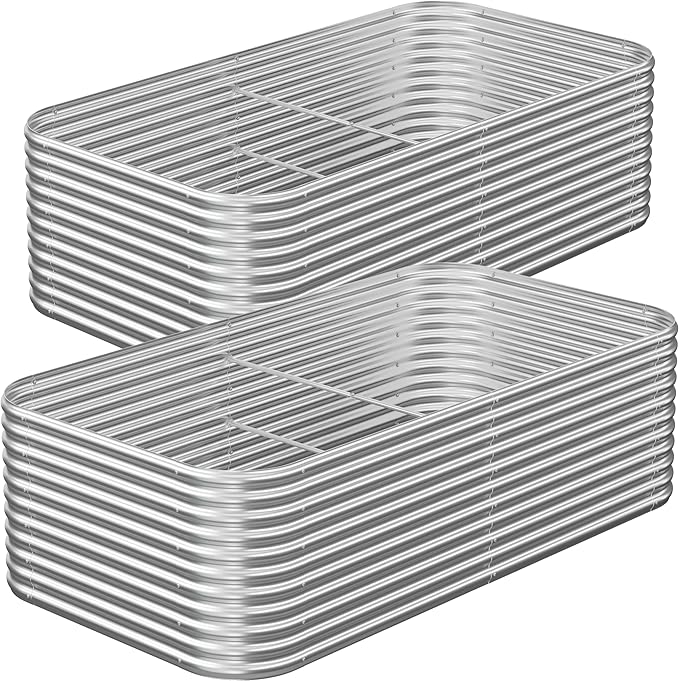 2 Pack Tall 8x4FT Raised Beds for Gardening Corrugated Galvanized Steel Raised Garden Bed Outdoor Metal Above Ground Garden Bed for Vegetables and Flowers