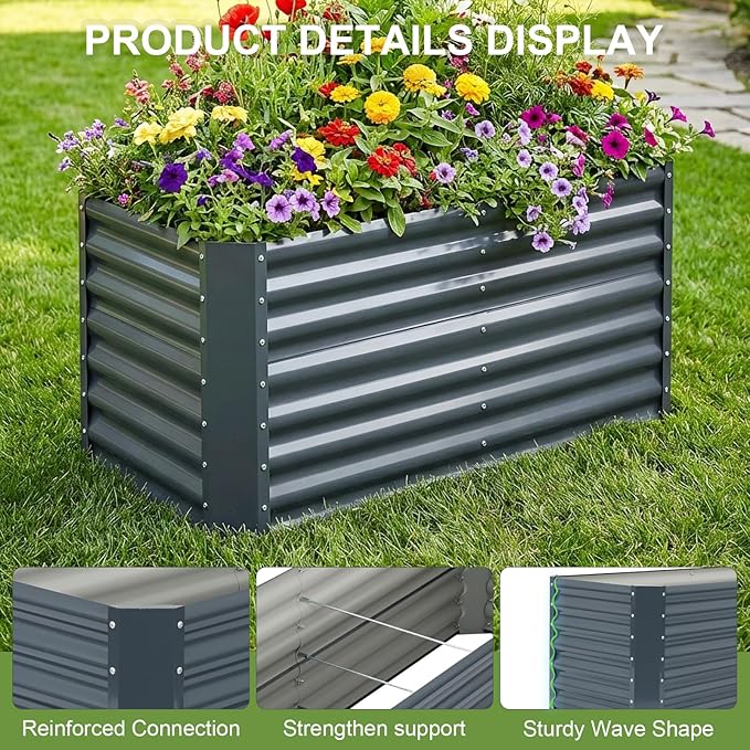 4x2x2ft Raised Garden Bed - Galvanized Deep Root Planter Boxes Outdoor with Wing Nuts and Safety Edges for Gardening Vegetables Flowers Herbs Succulents - Gray