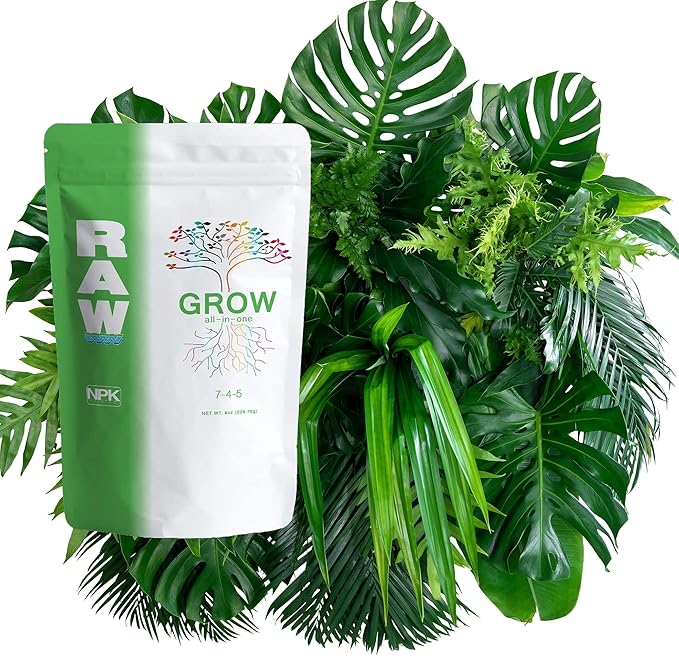RAW All in One Grow Fertilizer 8oz | Water Soluble Plant Food for Hydroponics Soil &amp Indoor Plants All Purpose Nutrients for Vegetative Growth Garden &amp Vegetable Fertilizer