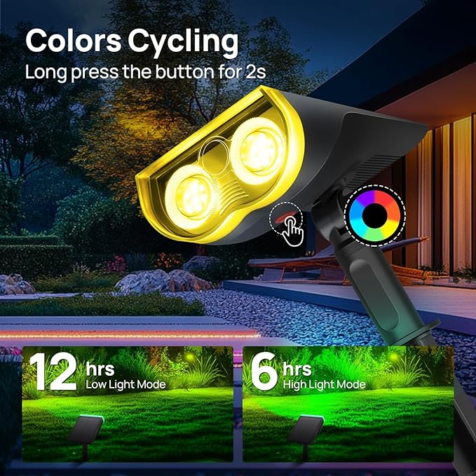 2PCS Solar Outdoor Lawn Solar Spotlights Adjustable Wall LightsWaterproof IP67Dusk to Dawn for Lighting Outside Decor