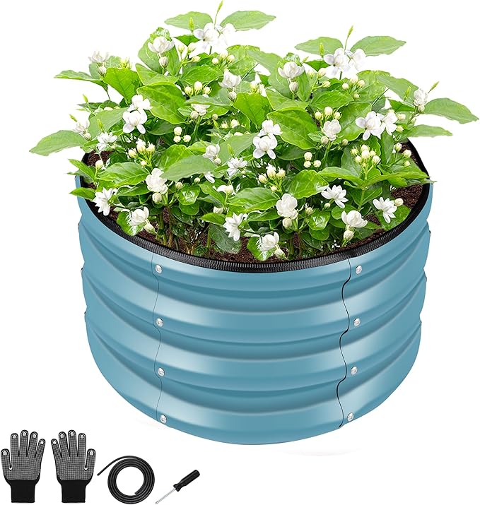 ZXZYHFTY Galvanized Raised Garden Bed kit Outdoor Garden Raised Planter Box Round Large Metal Raised Garden Beds for Vegetable Blue 2 * 2 * 1ft