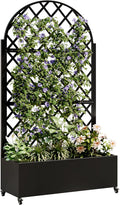 Round Metal Planter Box with Trellis and Built-in Drainage System Raised Garden Bed with 4 Wheels Trellis &amp Privacy Screen for Climbing Plants Vegetables Vines