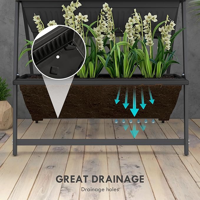 Outsunny Raised Garden Bed 4 Tier Vertical Garden Planter Set 4 Outdoor Planter Boxes with Stand Self Draining Design Elevated Garden for Vegetable Flowers &amp Herbs Black