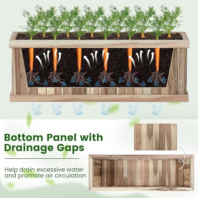 Wood Raised Garden Bed Rectangular Planter Box with Liner &amp Drainage Easy Assembly for Growing Vegetable Flower Herb Fruit Outdoor Planting Bed for Backyard Garden (2 36” x 12” x 12”)