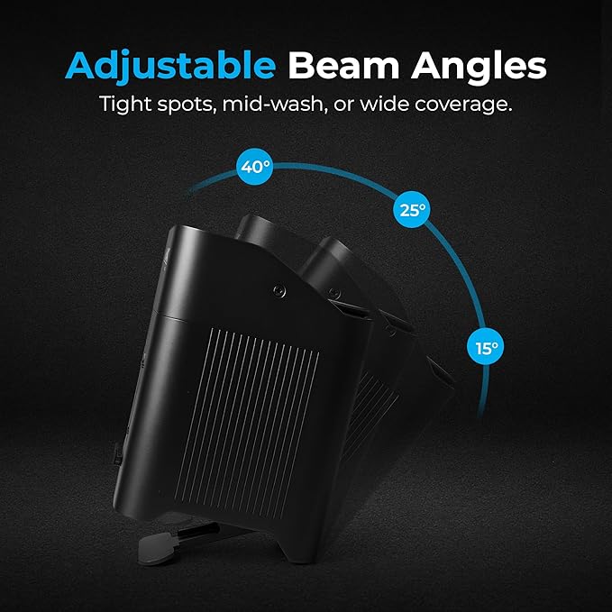 Portable 6X6 Dynamic Stage Lighting – Wireless Battery LED Par Lights DJ Lighting Party Lights with 6x18W RGBWAUV DMX512 Remote 15°-40° Lens 15h Runtime (Black)