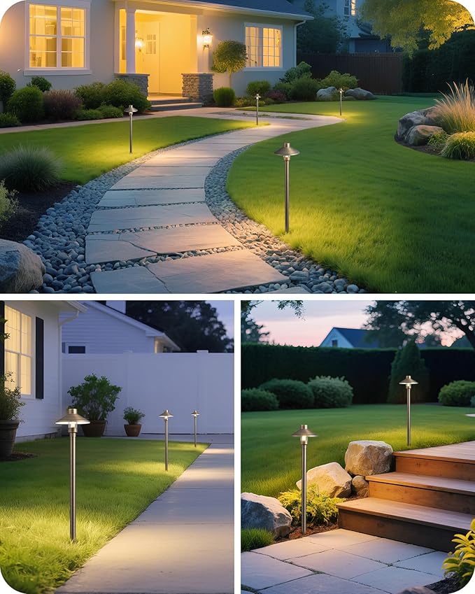 EDISHINE 6 Pack Solid Brass Tall Low Voltage Pathway Lights &amp Outdoor Landscape Spotlights