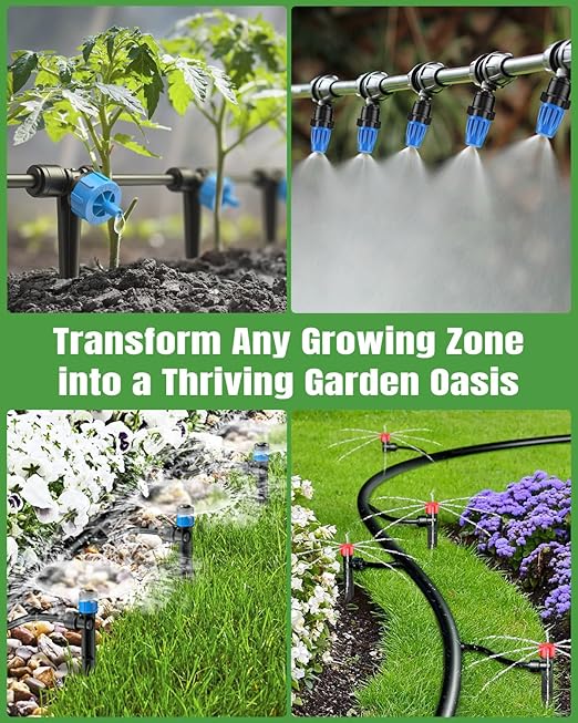 Pawfly 250 ft Drip Irrigation System Quick-Connect Drip Irrigation Kit with 50ft 1/2 &amp 200ft 1/4 Tubing and Accessories Garden Watering System for GreenhouseYardsLawnRaised Bed